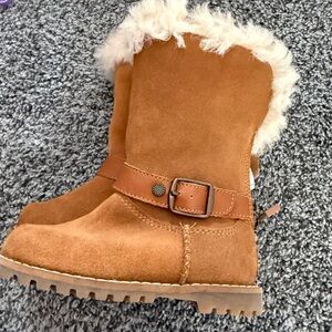 Ugg Cozy Tan Kids Boots with Faux Fur Trim